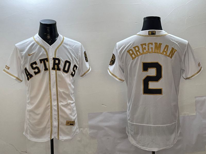 Men Houston Astros #2 Bregman White Gold Elite 2025 Nike MLB Jersey style 1